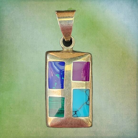 Silpada Pendant Womens 925 Silver Azurite Malachite Boho Festival Vintage Style - Picture 1 of 6